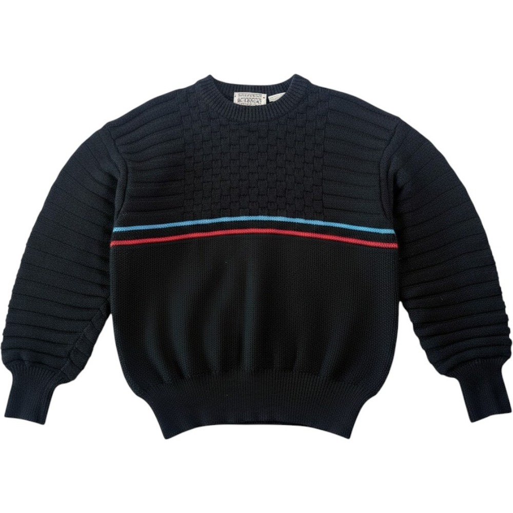 Vintage Gianfranco Ruffini Medium Black Italian Wool Knit Sweater Crew Neckb80s